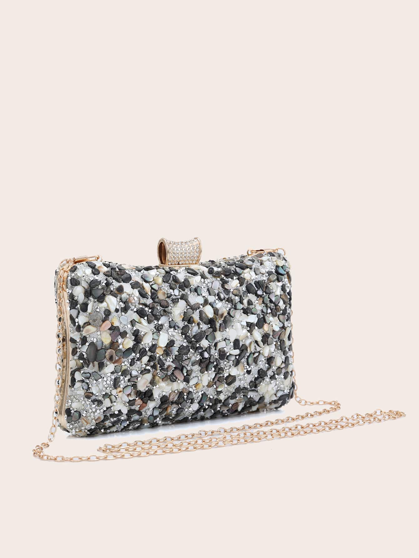 Rhinestone Decor Chain Clutch Bag