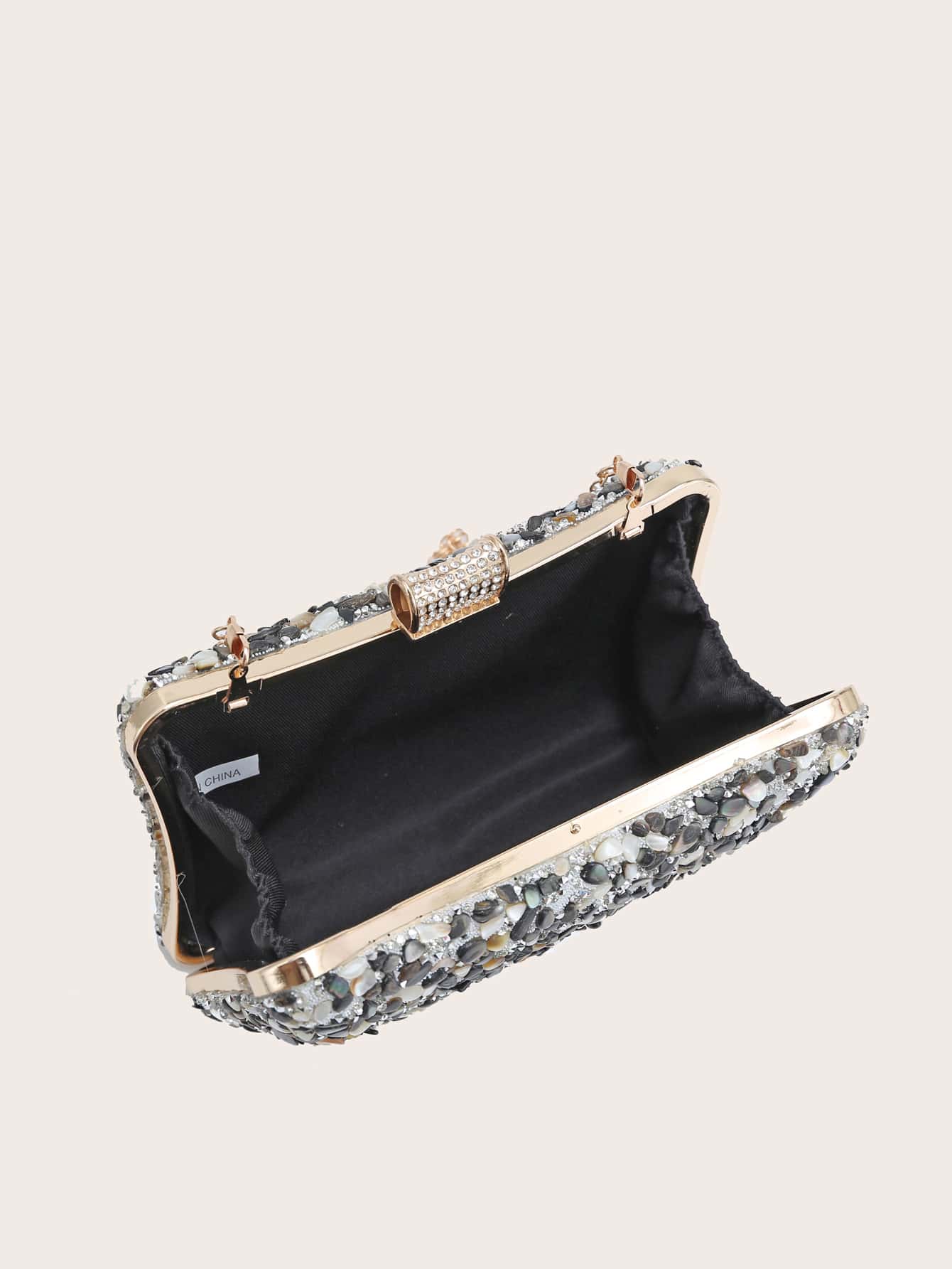 Rhinestone Decor Chain Clutch Bag