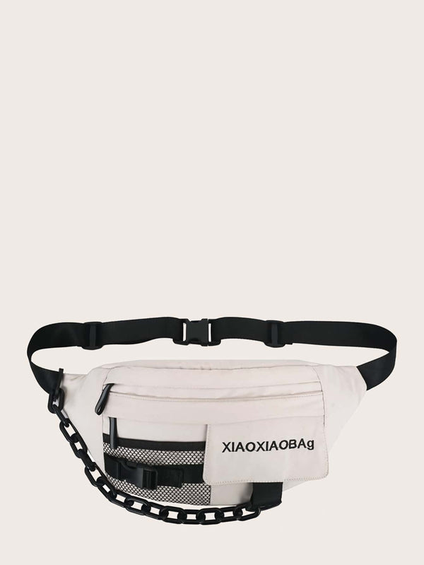 Letter Embroidery Chain Decor Fanny Pack