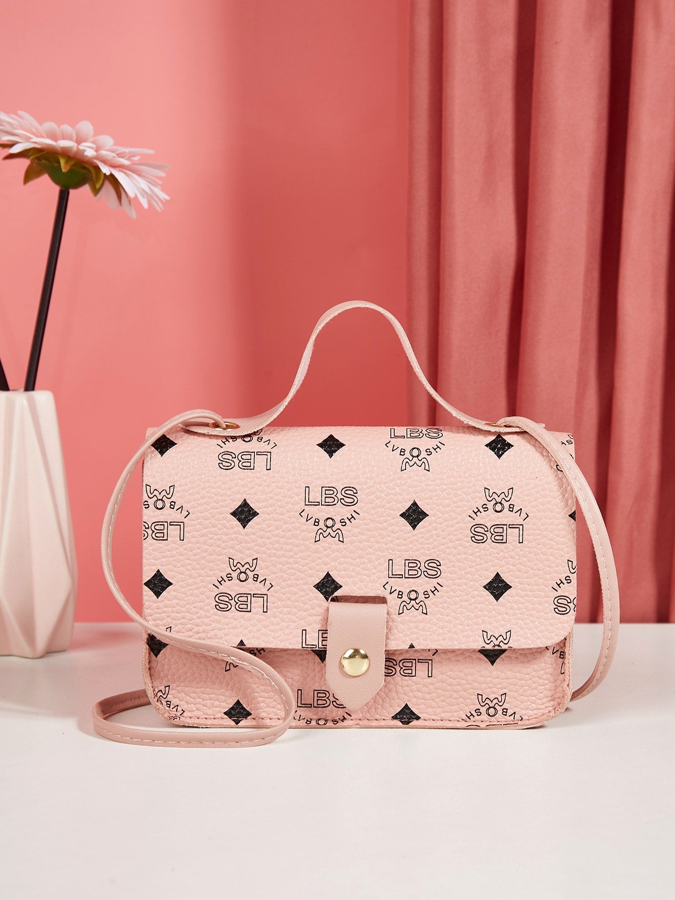 Letter Graphic Flap Satchel Bag