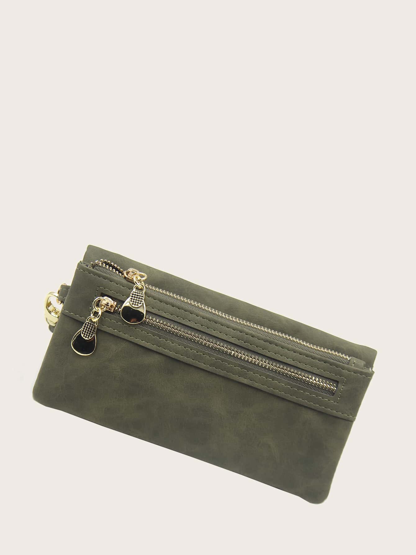 Zipper Long Wallet With Wristlet