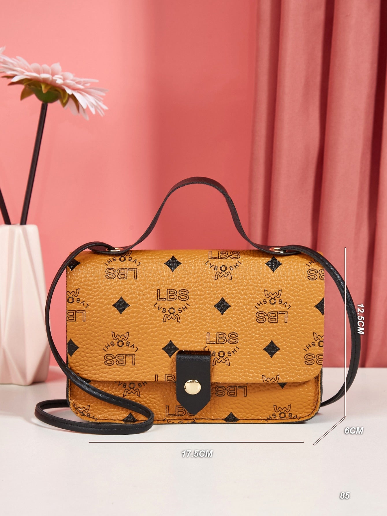 Letter Graphic Flap Satchel Bag