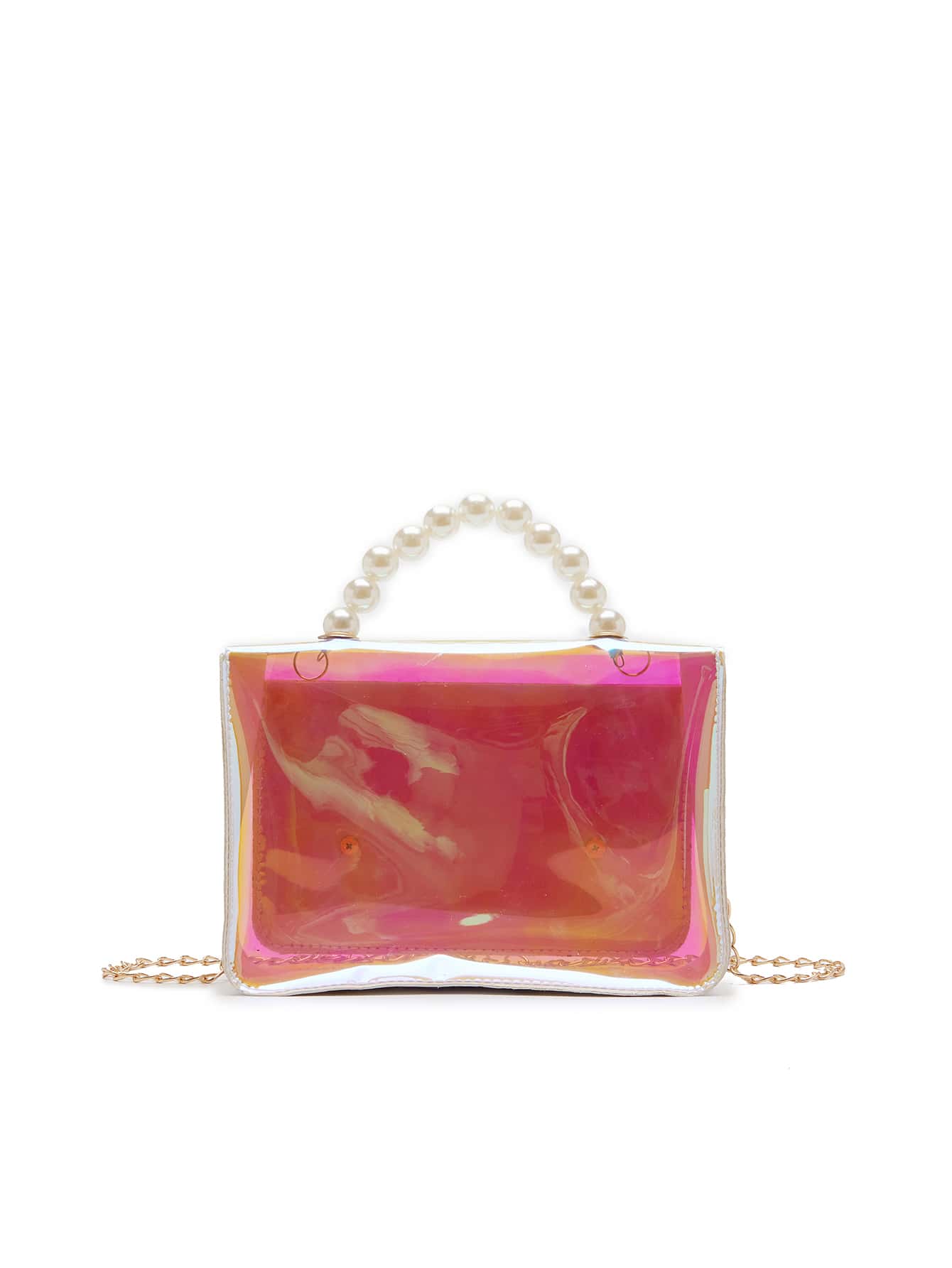 Holographic Faux Pearl Beaded Chain Bag