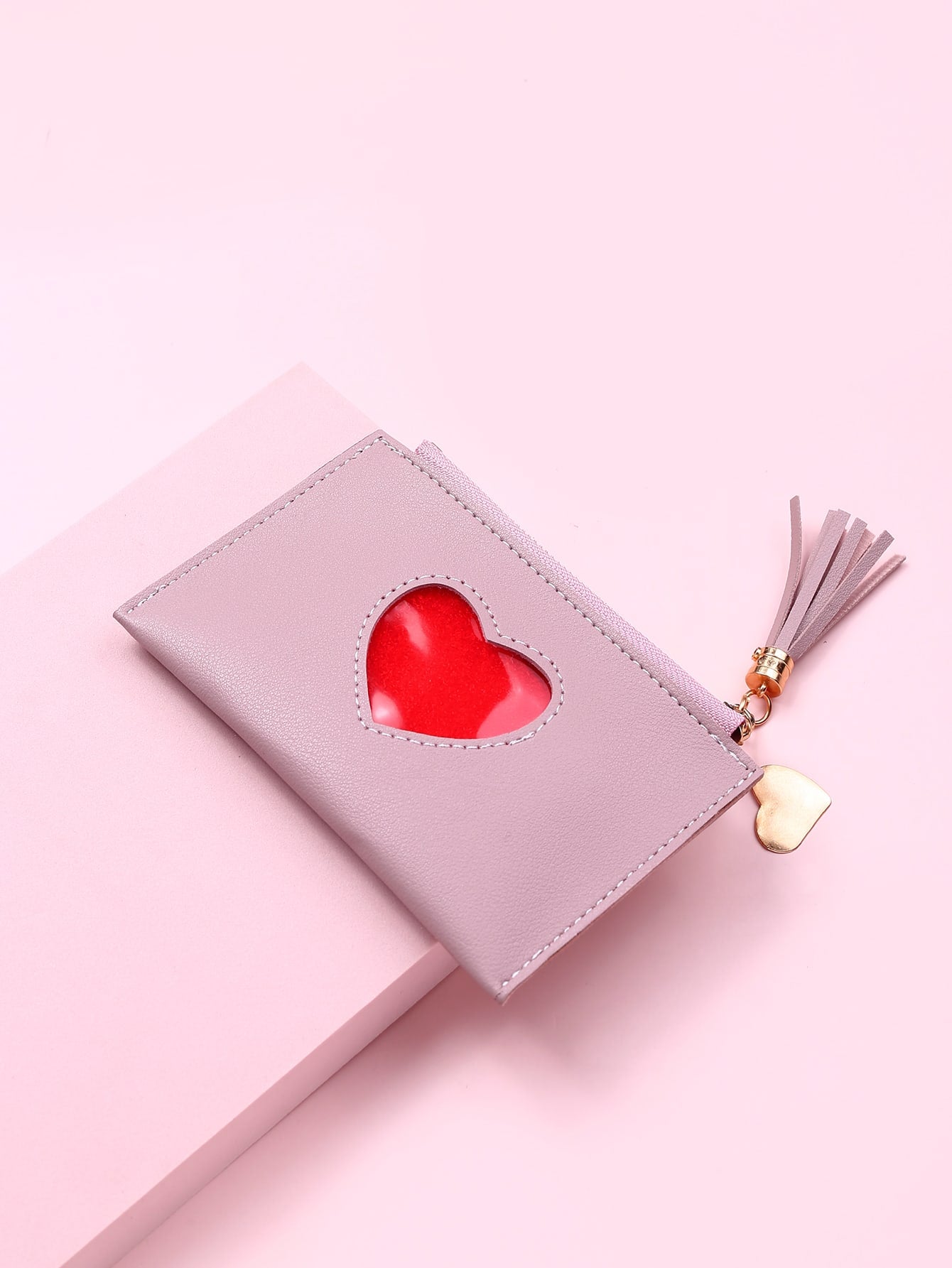 Tassel Charm Heart Pattern Card Holder