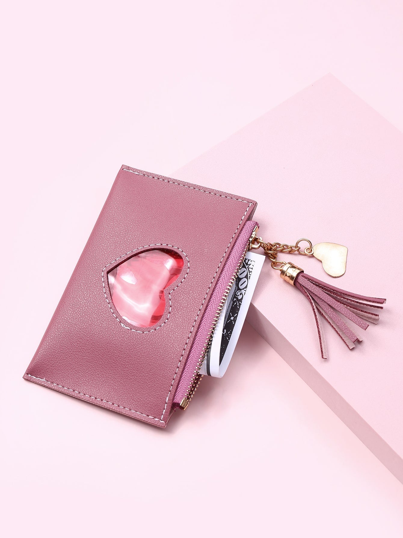 Tassel Charm Heart Pattern Card Holder