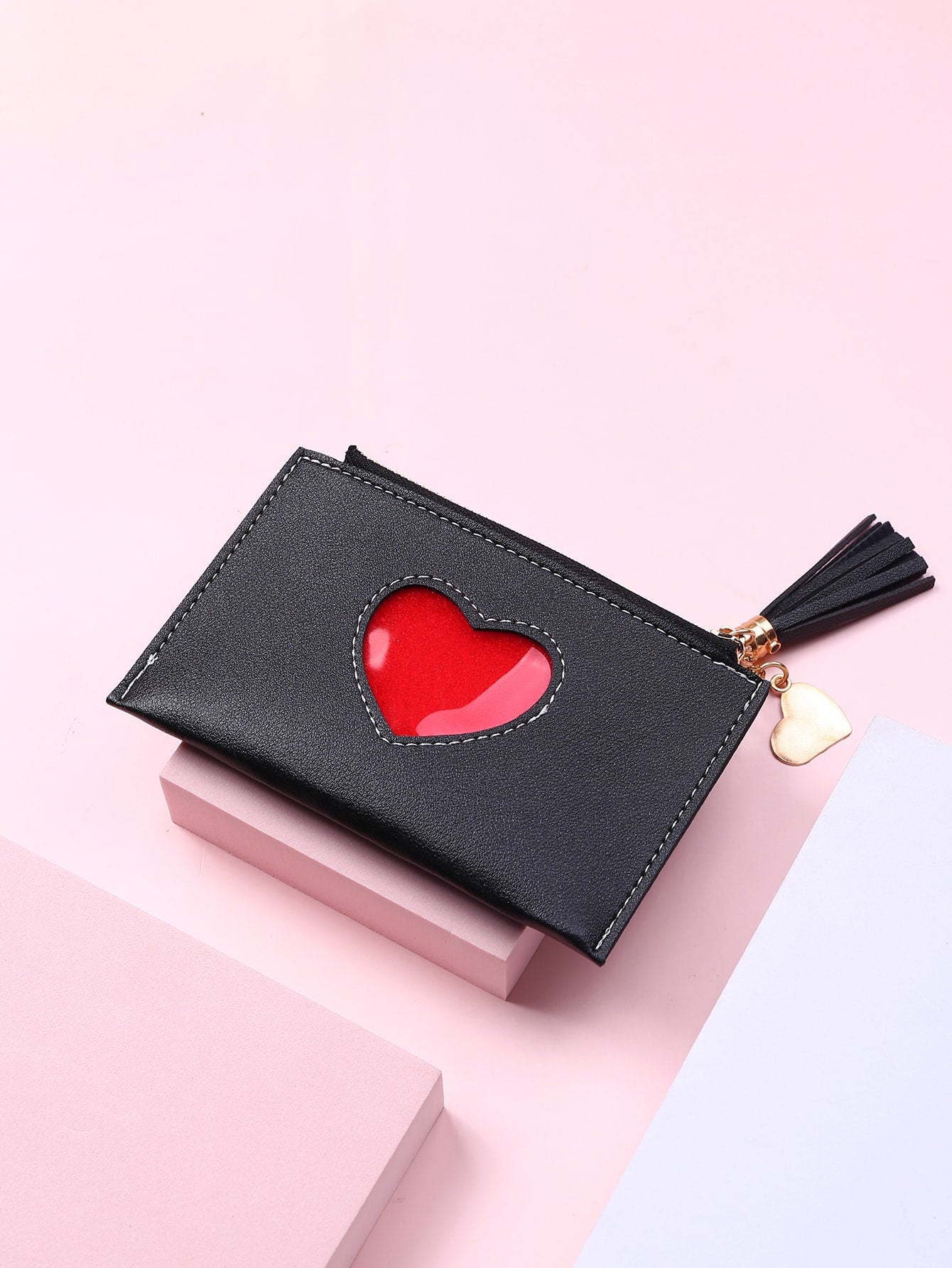 Tassel Charm Heart Pattern Card Holder