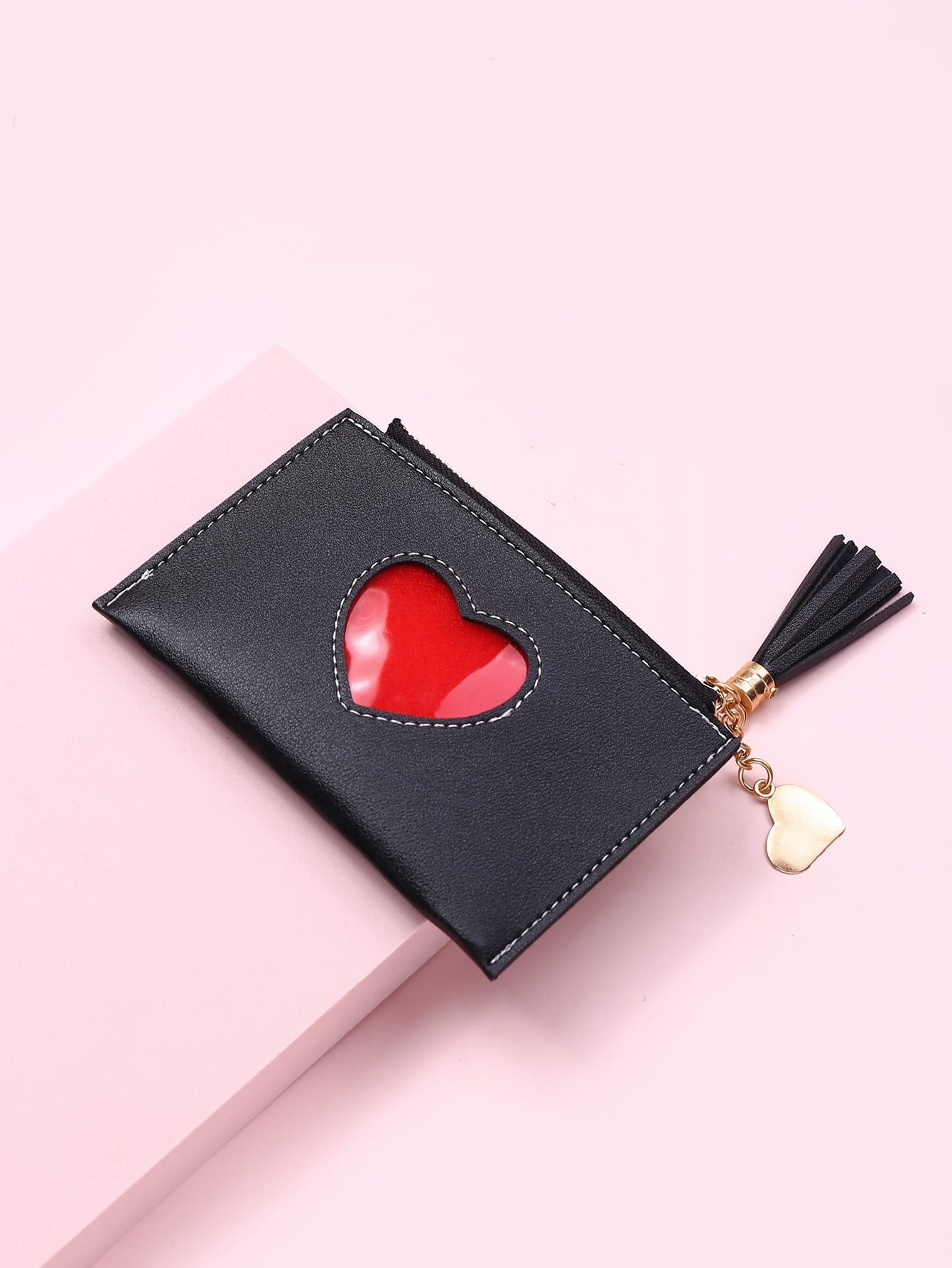 Tassel Charm Heart Pattern Card Holder