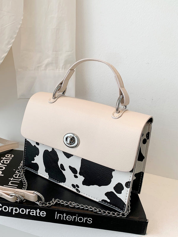 Cow Pattern Twist Lock Chain Bag