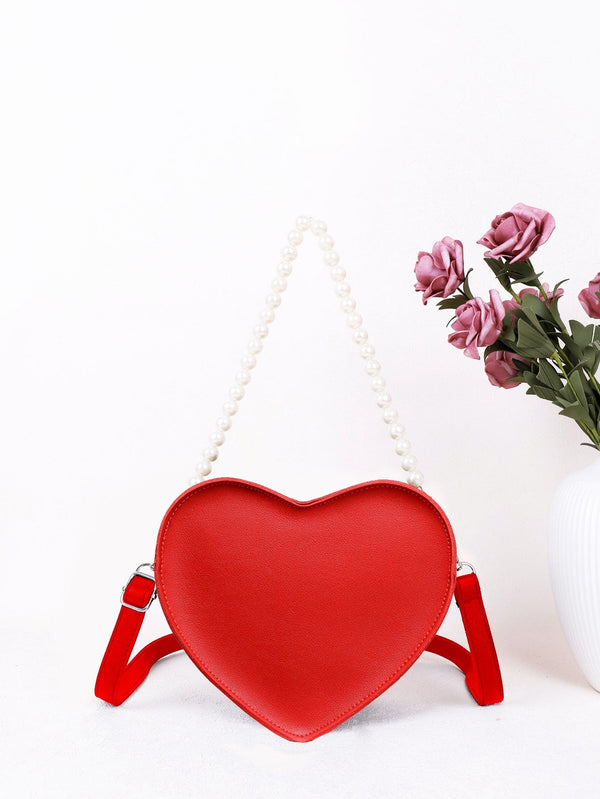 Faux Pearl Decor Heart Design Satchel Bag