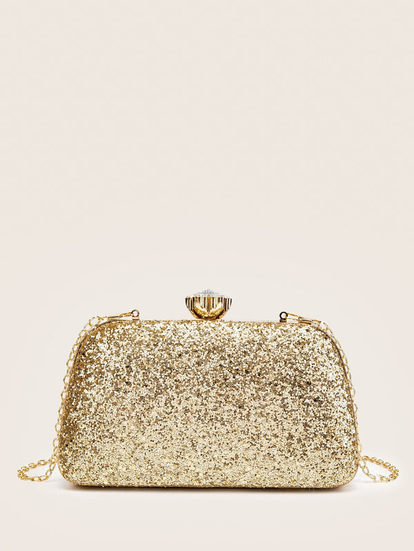 Rhinestone Decor Glitter Chain Clutch Bag