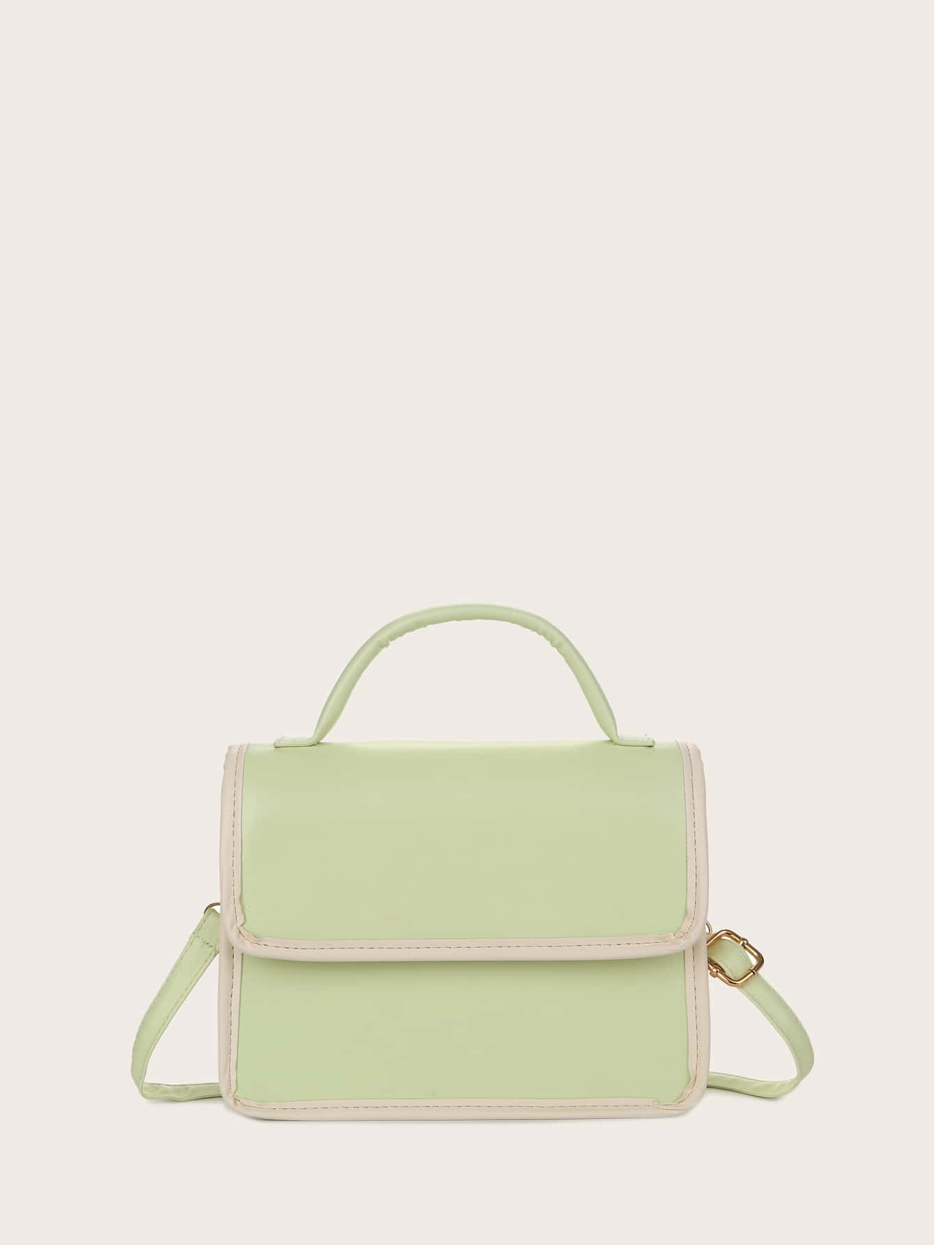 Contrast Binding Flap Satchel Bag