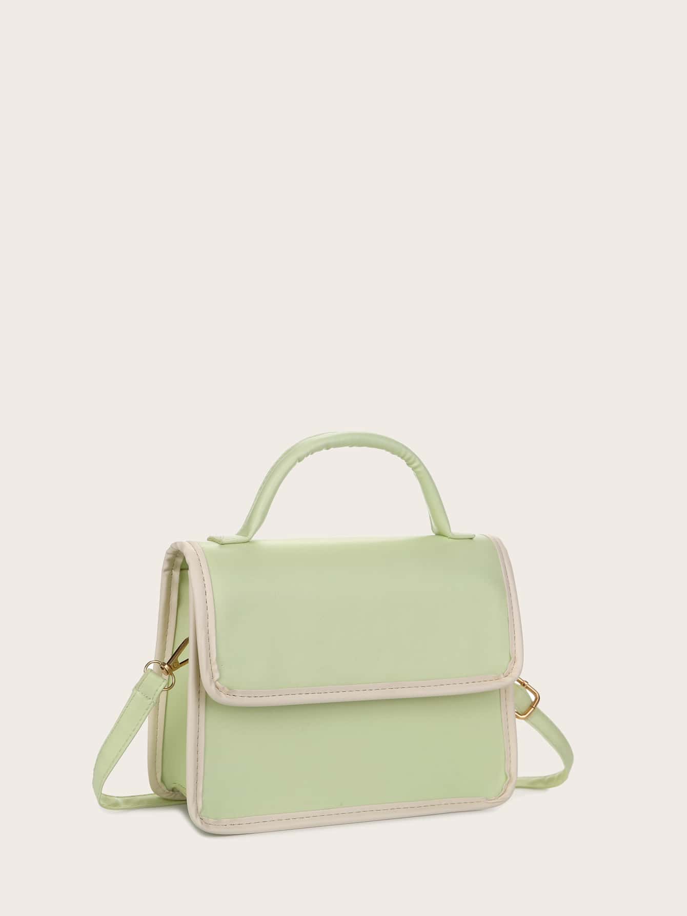 Contrast Binding Flap Satchel Bag