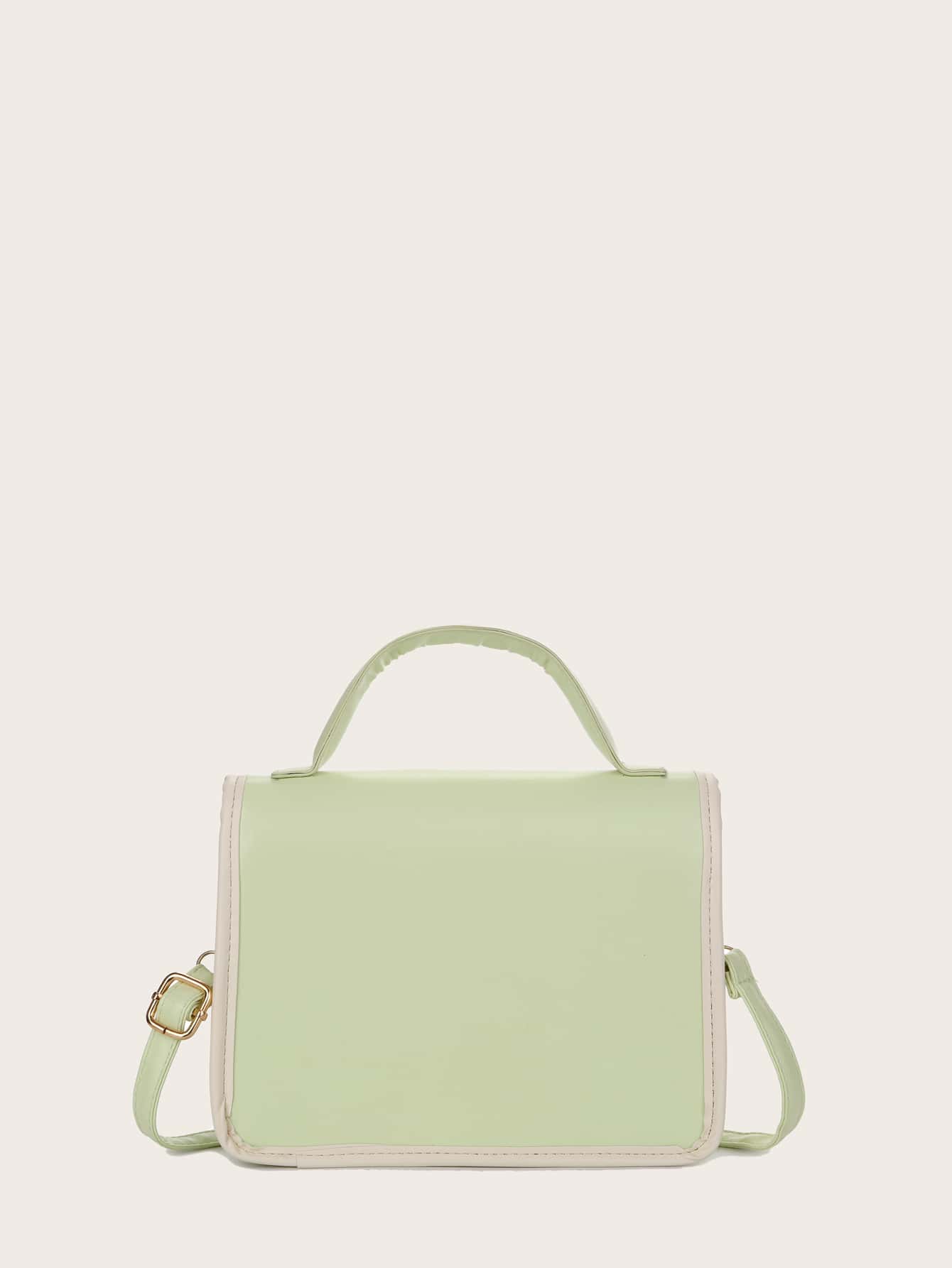 Contrast Binding Flap Satchel Bag