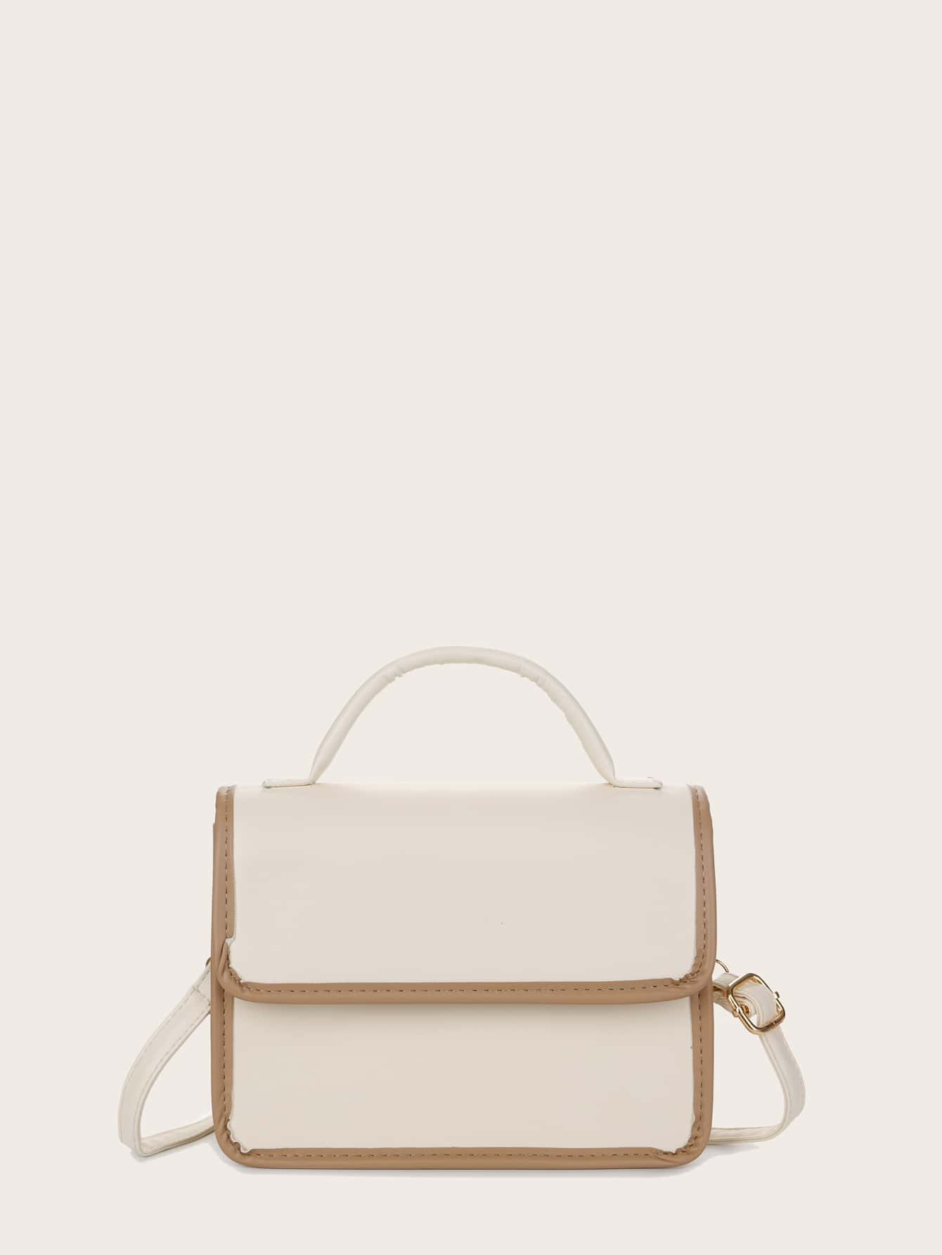 Contrast Binding Flap Satchel Bag