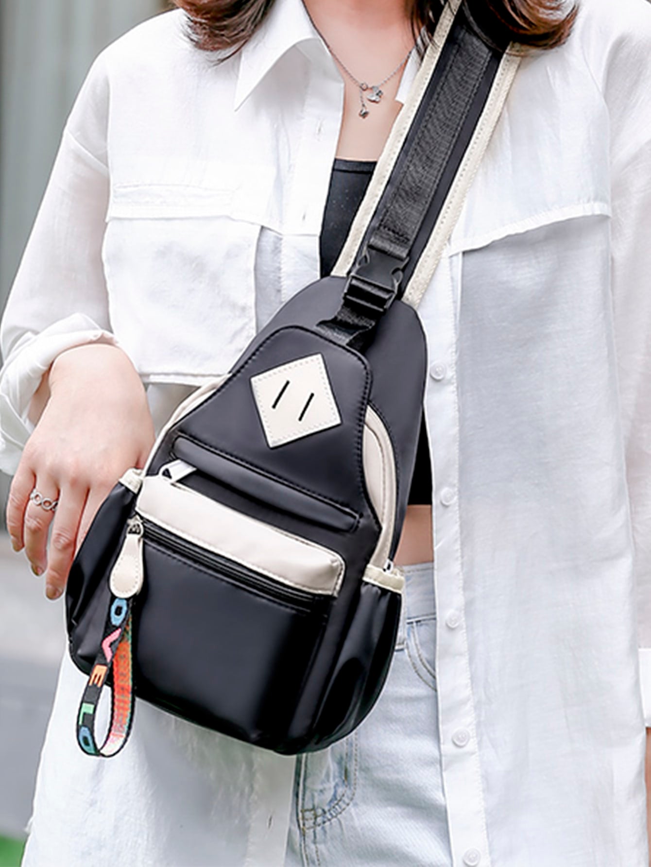 Letter Graphic Two Tone Sling Bag