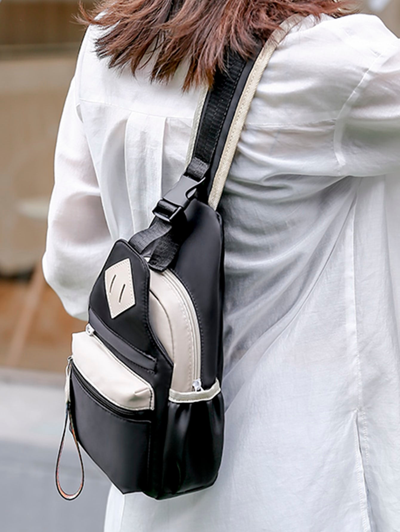 Letter Graphic Two Tone Sling Bag