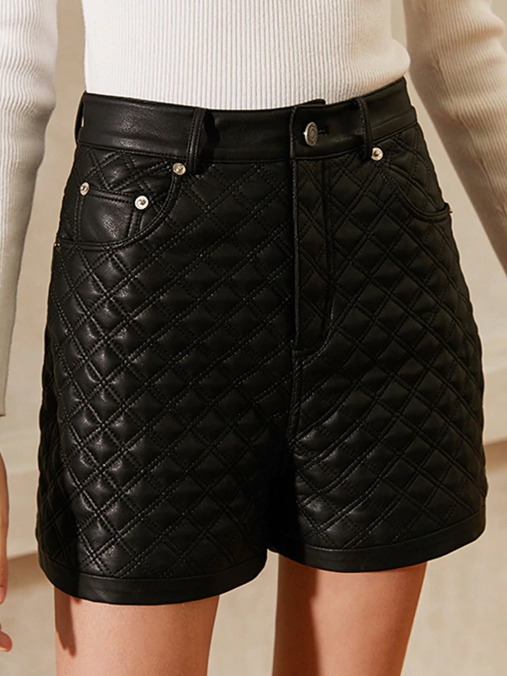 Plaid Leather Shorts