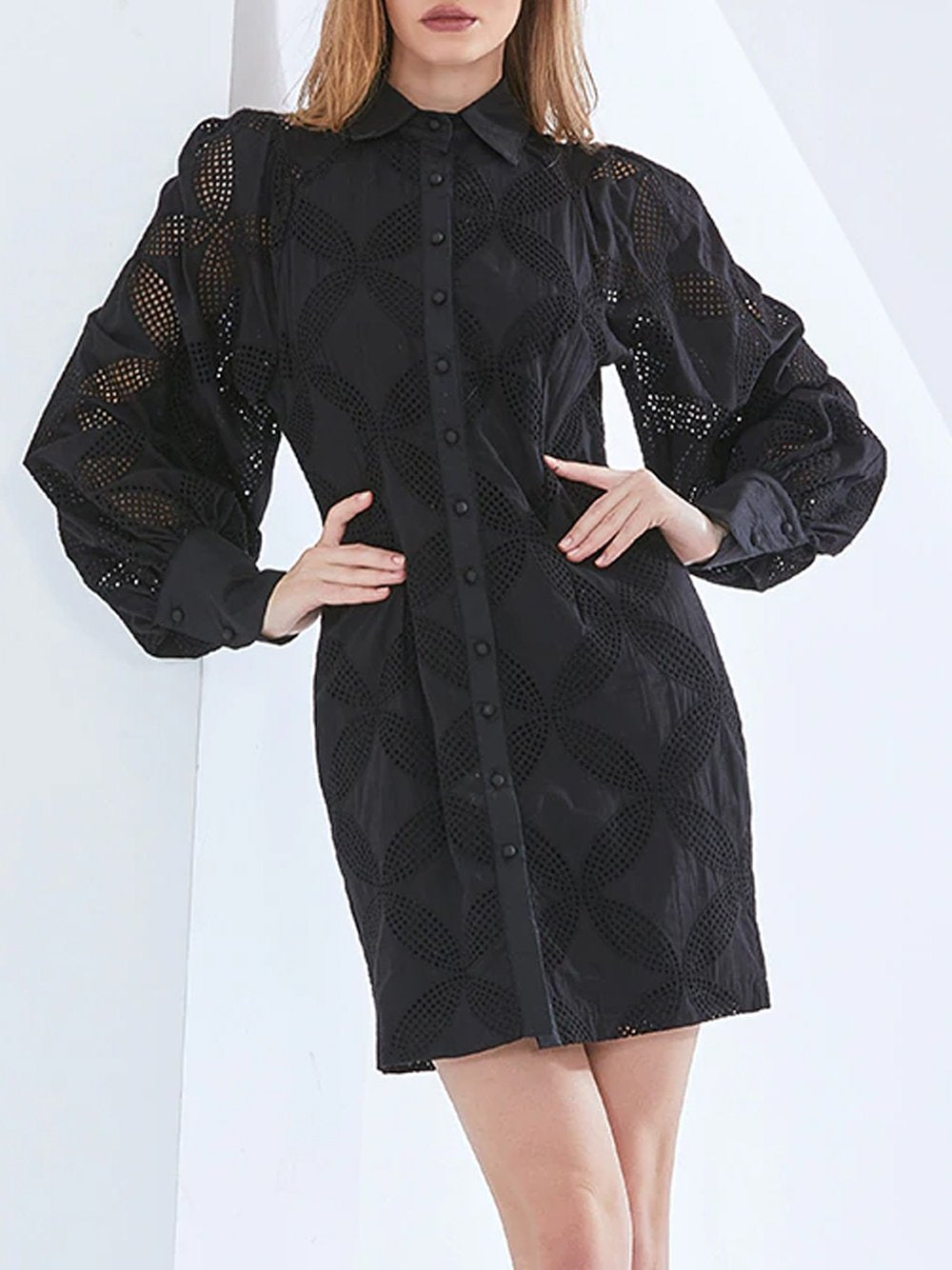 NORA Lace Mini Dress in Black