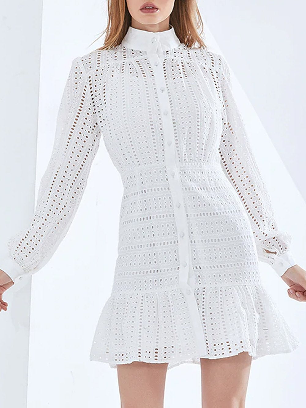 NORA Lace Mini Dress in White