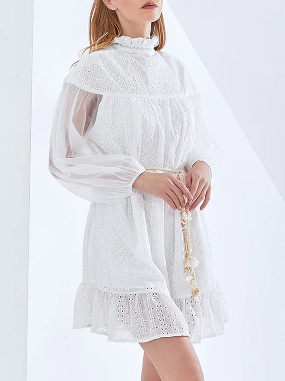 MILA Lace Mini Dress in White