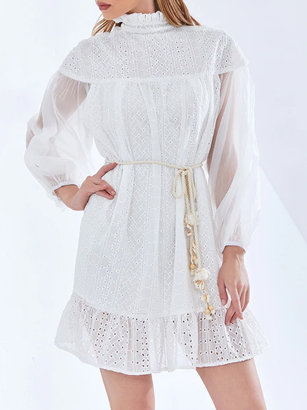 MILA Lace Mini Dress in White