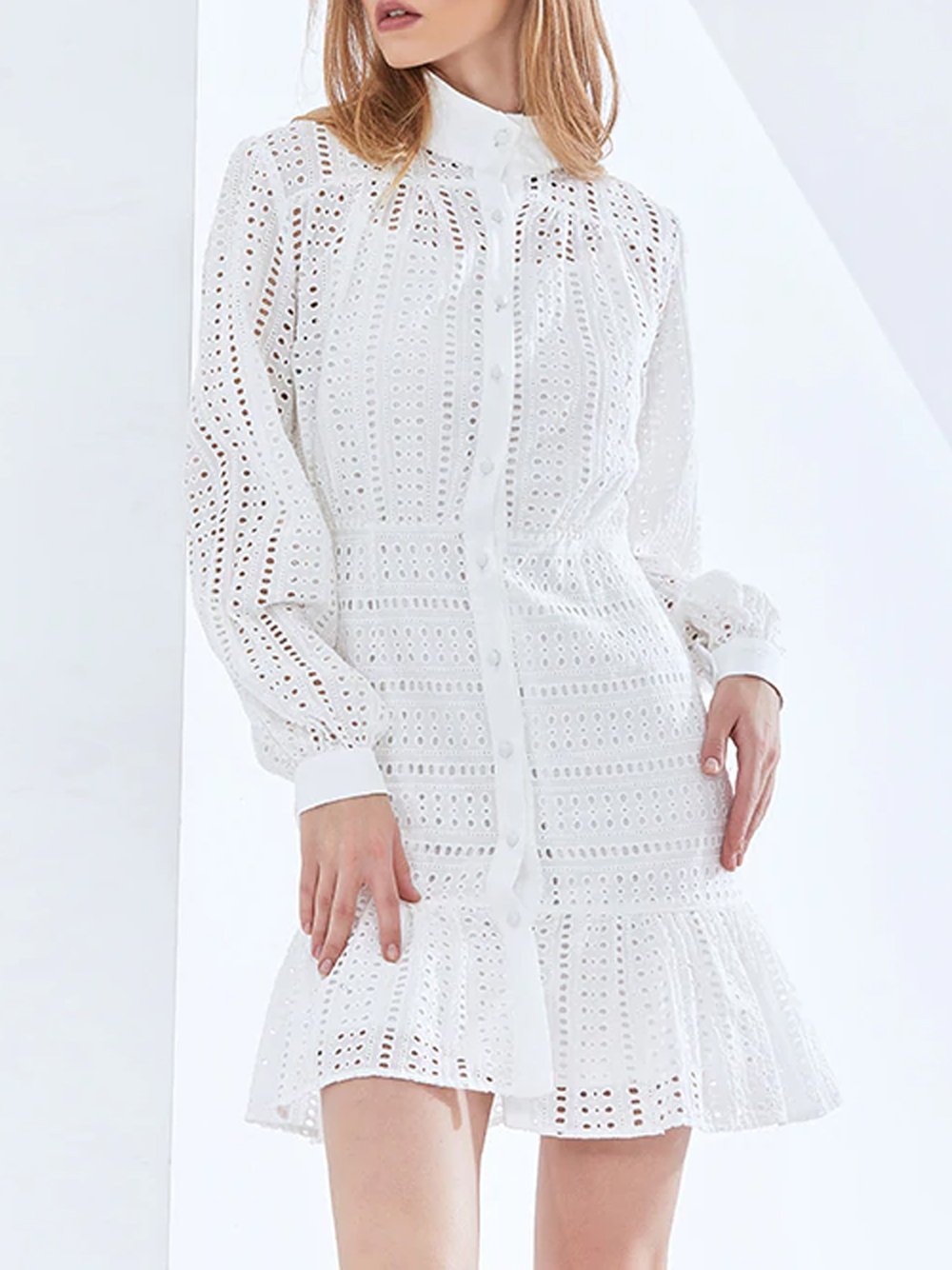 NORA Lace Mini Dress in White