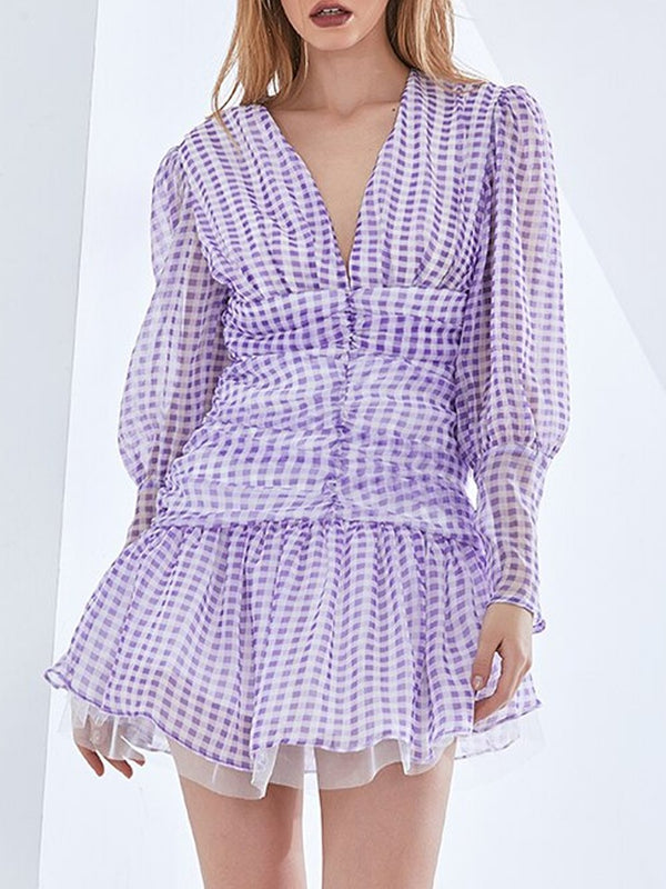 SOPHIA Ruched Mini Dress in Purple