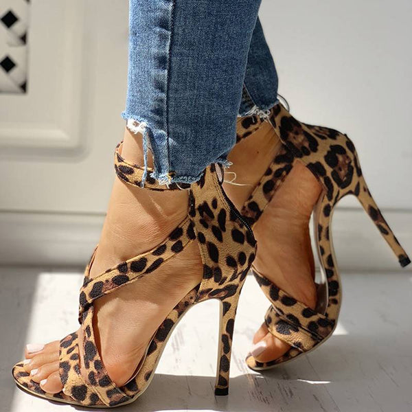 Leopard Print Ankle Heeled Sandal