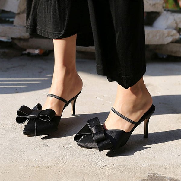 Casual Bow Pointed Thin Heels  Women Flat Shoes