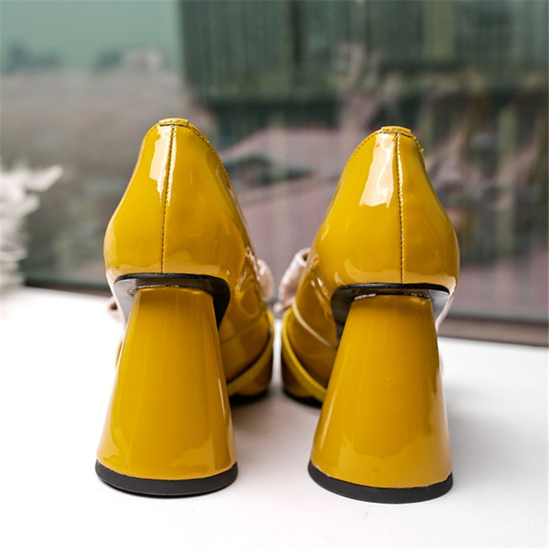 Yellow Tie Pearl Pumps