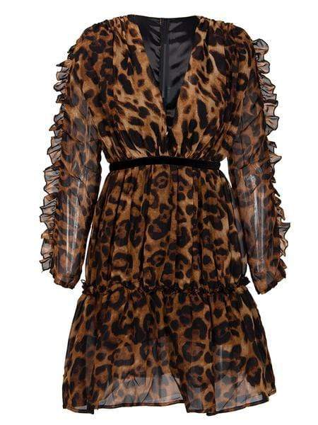 Ruffled High-Rise Leopard-Print Chiffon Dress