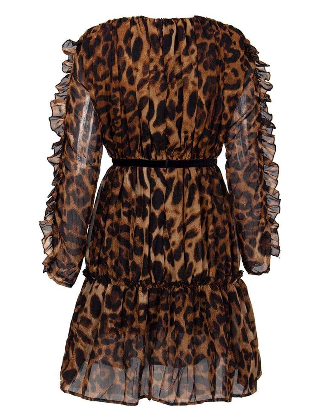 Ruffled High-Rise Leopard-Print Chiffon Dress