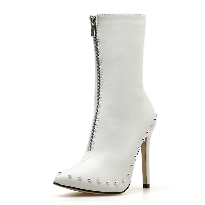 Elegant Pointed Toe Rivet Thin Heels Women Ankle Boots