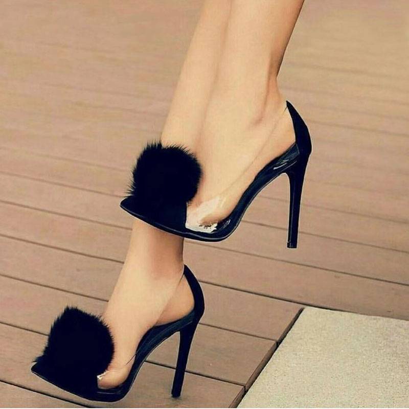 Cute Fur Toe Clear Stiletto