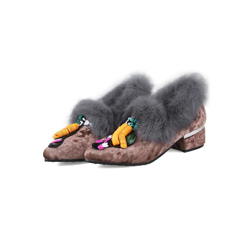 Slip On Fur Loafer Pump Shoes