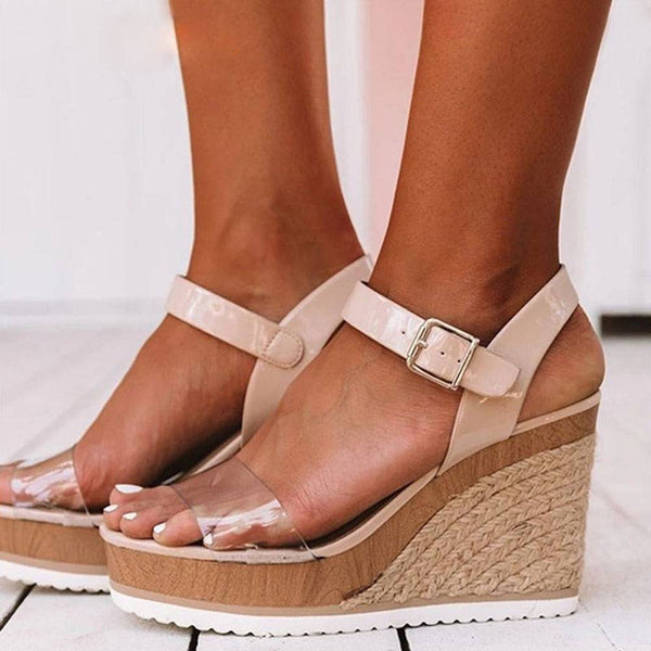 Elegant Buckle Strap Transparent Wedges Sandal