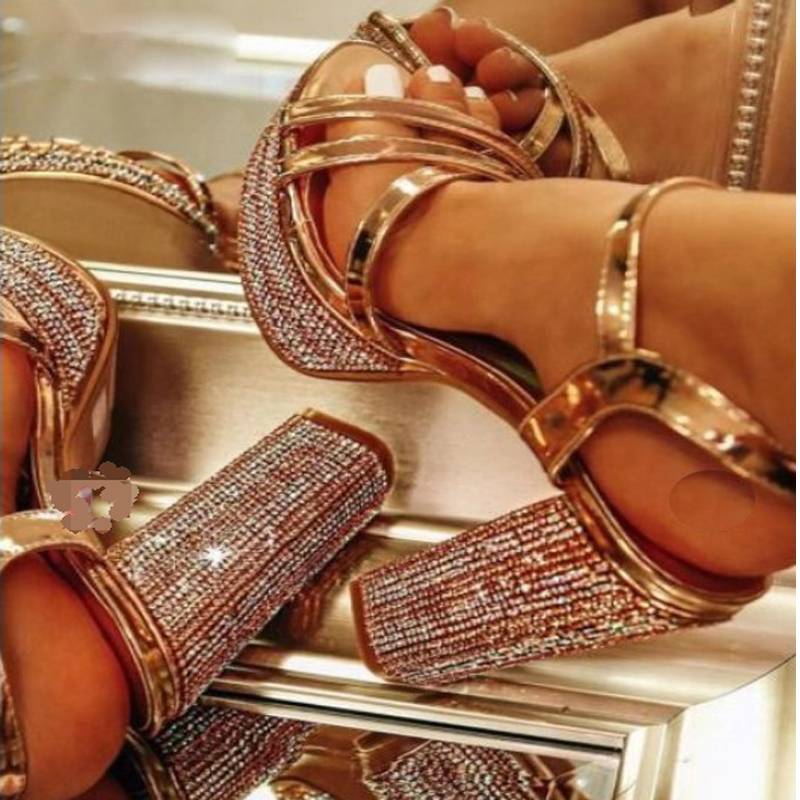 Luxury Open Toe Full Glitter Heels