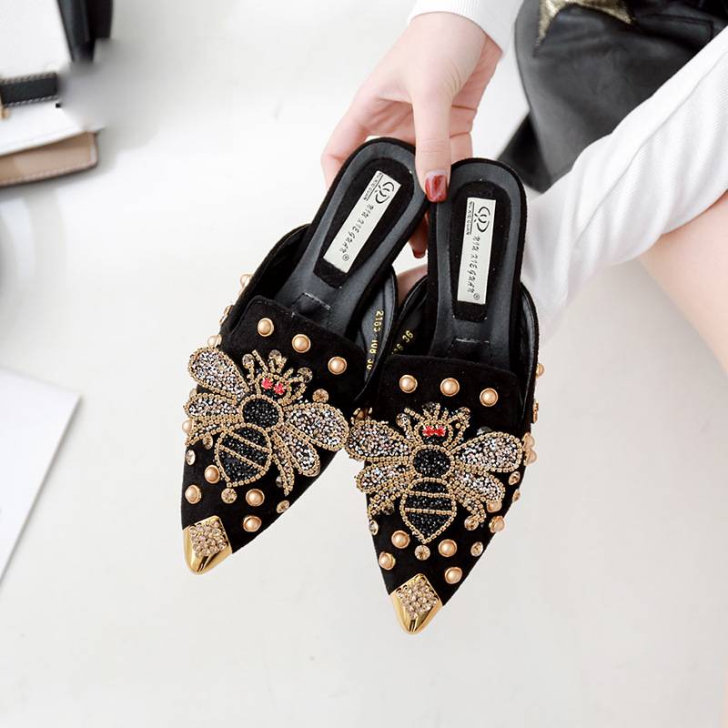Luxury Pointed Toe River Bee Spring Women Mules Shoes
