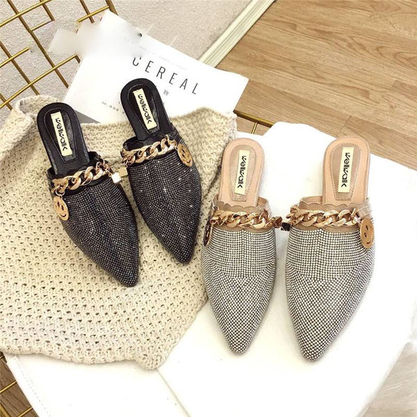Luxury Leather Pointed Toe with Buckle Mules Shoes