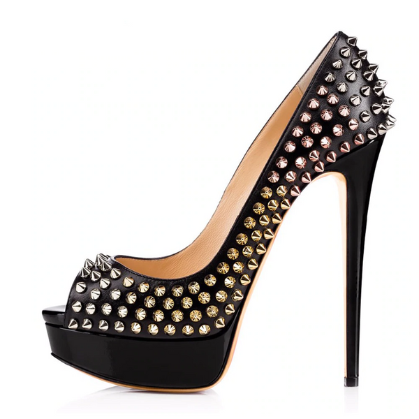 Dancing Shoes Black Rivet Peep Toe