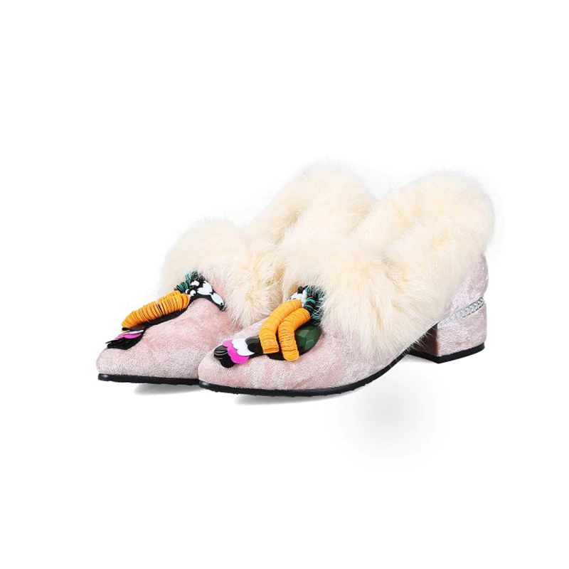 Slip On Fur Loafer Pump Shoes