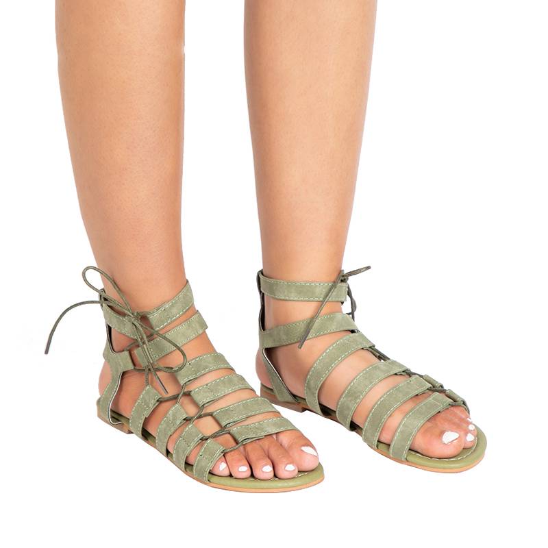 Gladiator Laced-Up Ankle Strap Flat Sandal