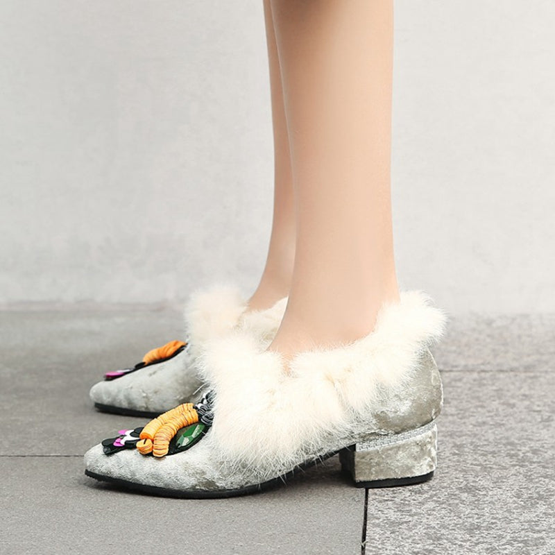 Slip On Fur Loafer Pump Shoes