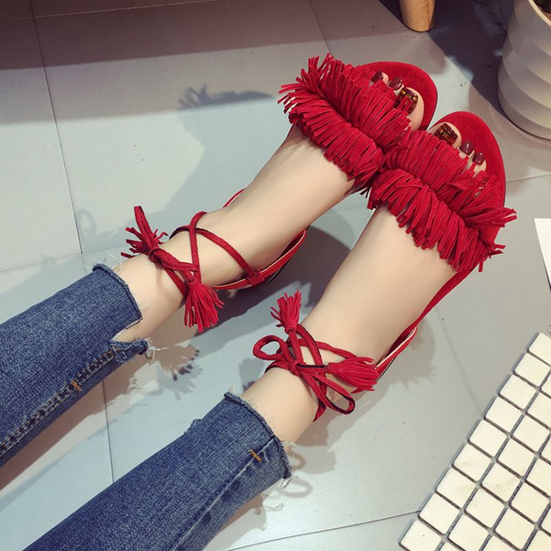 Elegant Ankle Tassel Strap Women Sandal