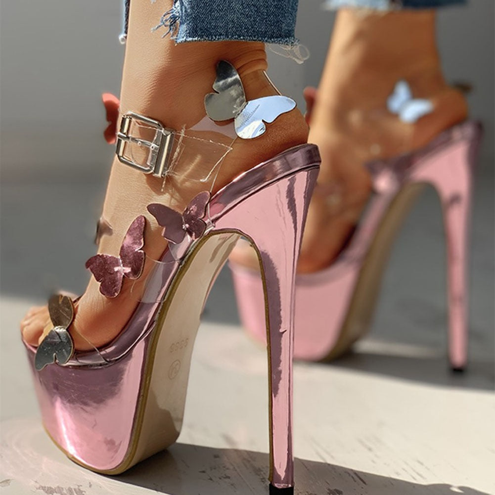 Mixed Color Butterfly Bling Heeled Sandal
