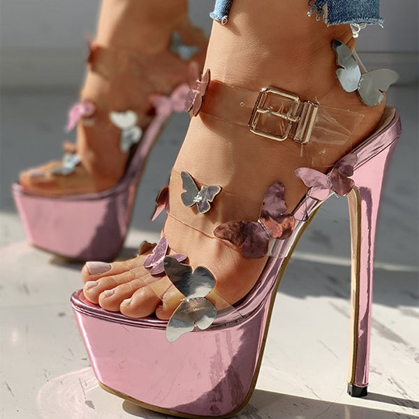 Mixed Color Butterfly Bling Heeled Sandal