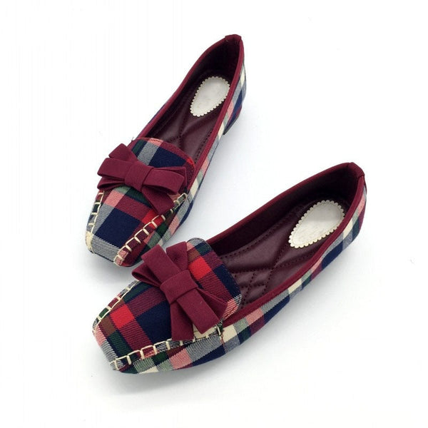 Plaid Cute Bow Tie Flat