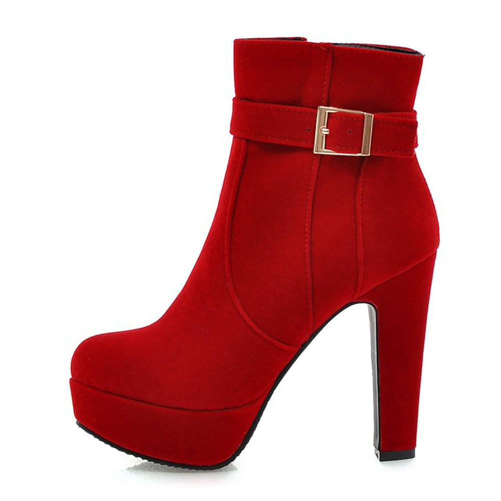 Solid Color Super Spike Heels Round Toe Women Ankle Boots