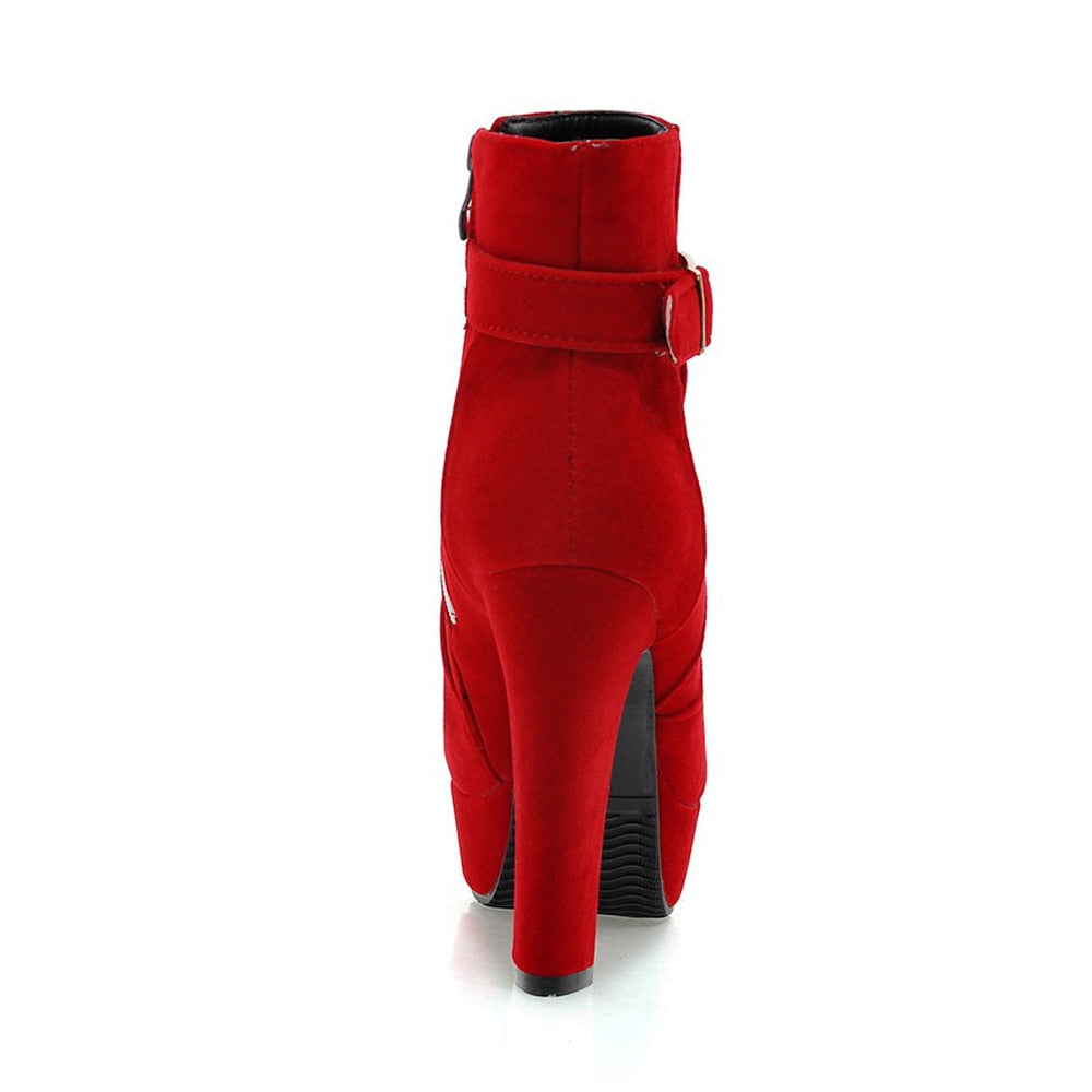 Solid Color Super Spike Heels Round Toe Women Ankle Boots