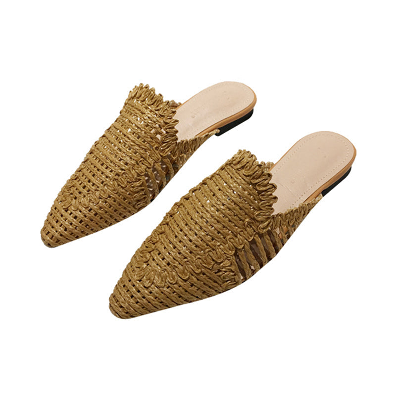 Rattan Knit Indoor Pointed Toe Women Mules Shoes